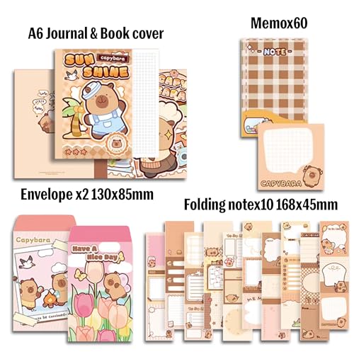 Image of The AutoStory Kawaii Scrapbooking Kit A6 Junk Journal Cute Animal Stickers Decor Collage Paper Washi Tape DIY Craft Art Creative Diary Activity Present Kids Teens Girls (Happy Capybara, Brown)