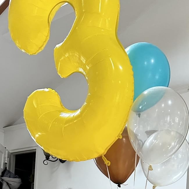 Image of Number Balloons Yellow 3 Balloon 40 inch for 3rd Birthday Party Decorations | Saturated Color, Large 40 inch, With Inflation Straw & Hanging Holes, Great for Thanksgiving, Labor Day, Vintage Theme Party