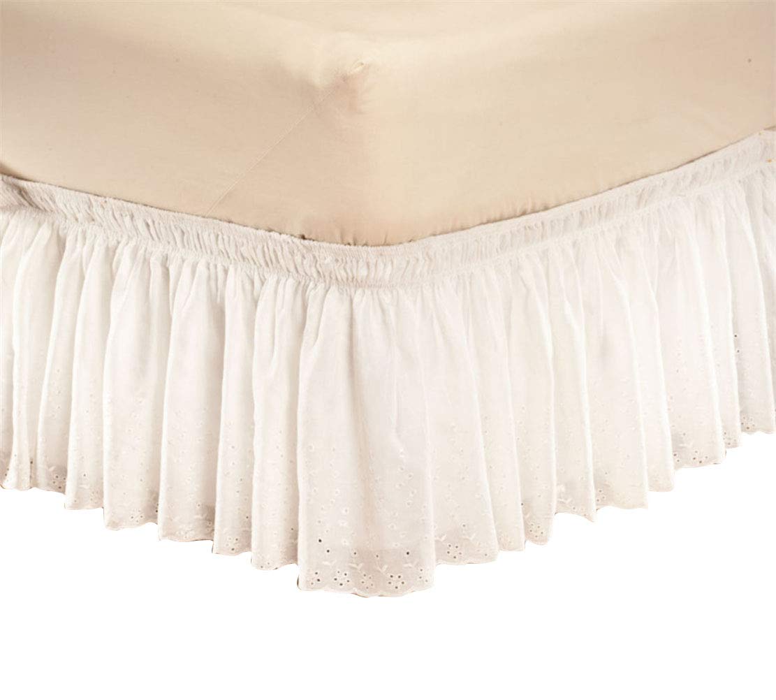 Adonis Pigou Eyelet Ruffled Bedskirt Elastic Wrap Around Bed Skirt Easy Fit 14” Drop