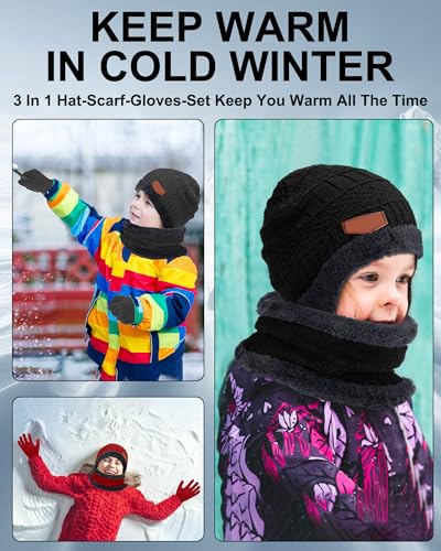 Image of Toulite 45 Pieces Kids Hat Glove Scarf Winter Sets Toddler Fleece Lining Warm Beanie Hat Mitten Neck Warmer for Boys Girls
