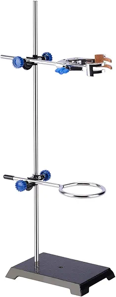 stonylab Lab Stand Set, Steel Support Stand with Rod (22.4 inch L), 4-Prong Burette Clamp, Retort Ring and 2 Boss Heads for Laboratory