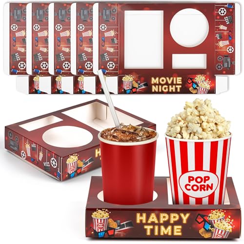 VELATYVIO 16Pcs Movie Night Snack Trays Disposable Paper Popcorn Drink Holder Theater Food Boxes for Cinema Supplies Family Party Decoration 7.87x5.91x1.57inch Retro Style