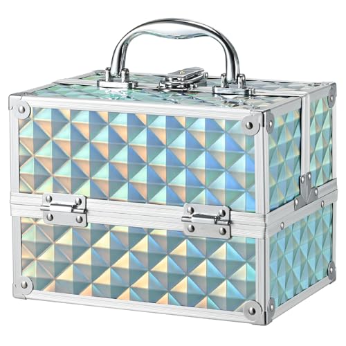 Kosmetikkoffer Klein Schminkkoffer Leer Make up Koffer Beauty Case mit Schloss Make up Organizer Koffer für Mädchen Nagelkoffer Cosmetic Case,Grün
