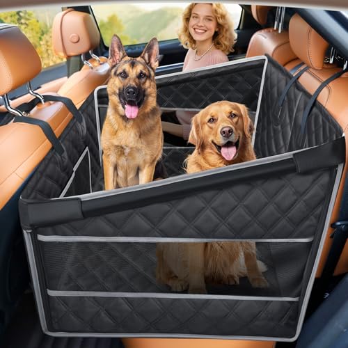 Gimars Migliorato Trasportino per Cani Auto di Taglia Grande e Media, Impermeabile Allargato Seggiolino Auto per Cane, Rinforzato Trasportino Cane Auto con Finestre a Rete Cinture di Sicurezza, L