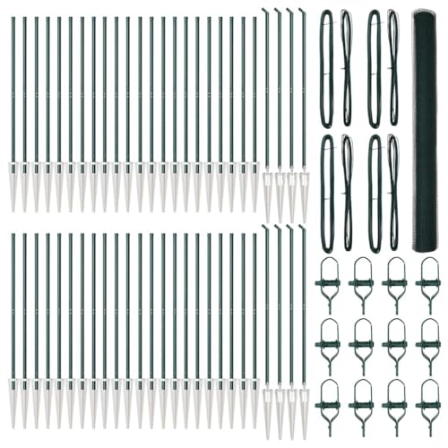 HETFTJN Set de Poteaux de Clôture avec Panneau en Acier et PVC Vert, Kit de Clôture Extérieure 10000 x 3,2 x 160 cm pour Jardin et Terrasse, Comprend 1...