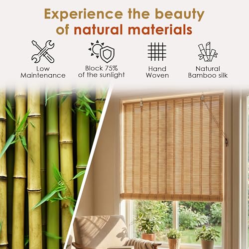Image of Story@Home Bamboo Blinds for Balcony W 3 ft x H 5 ft - Rope Mechanism Roll Up Down Bamboo Shade for Sunlight, Dust Protection Window Chick Blinds for Balcony, Restaurant, Hotel, Dhaba, Resort - Beige
