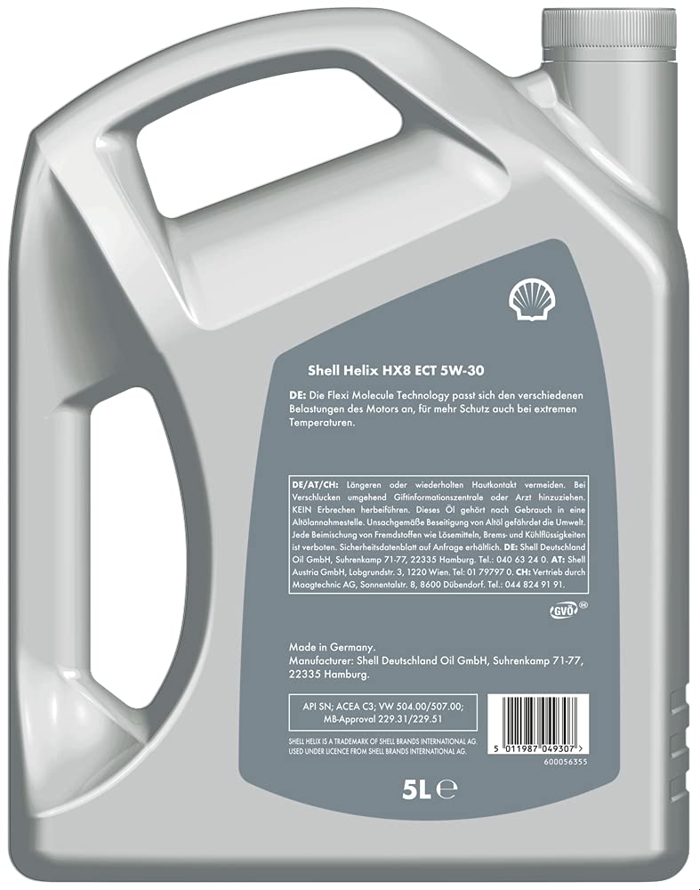 SHELL Motoröl 5W-30 Helix Vollsynthetiköl Motor Öl ACEA C3 API SN HX8 ECT 5L Kompatibel mit VW Golf 7 Schrägheck 5G1, BQ1, BE1, BE2 Golf 4 Schrägheck 1J1 Golf 6 5K1 Golf 5 Schrägheck 1K1 POLO 9N
