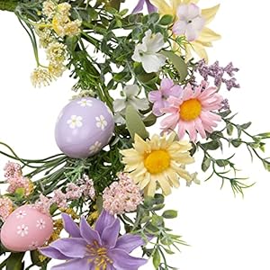 18 inch easter wreath with pastel eggs artificial easter egg wreath for front door spring door wreath with wild flowers and pastel eggs easter decorations for home  urban country home decor