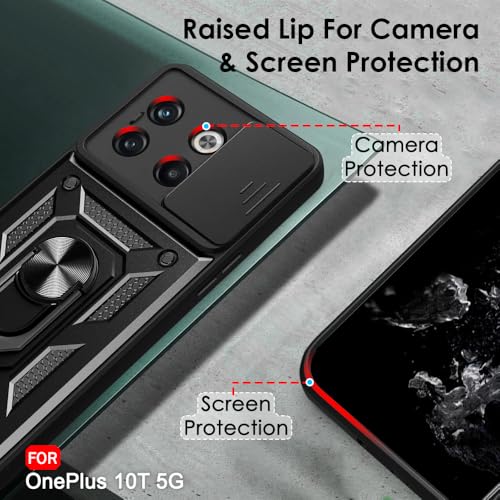 Image of TheGiftKart Tough Armor Bumper Back Cover Case for OnePlus 10T 5G | Sliding Camera Cover, Kickstand & Ring Holder | 360 Degree Protection Back Cover Case for OnePlus 10T 5G (PC & TPU, Black)
