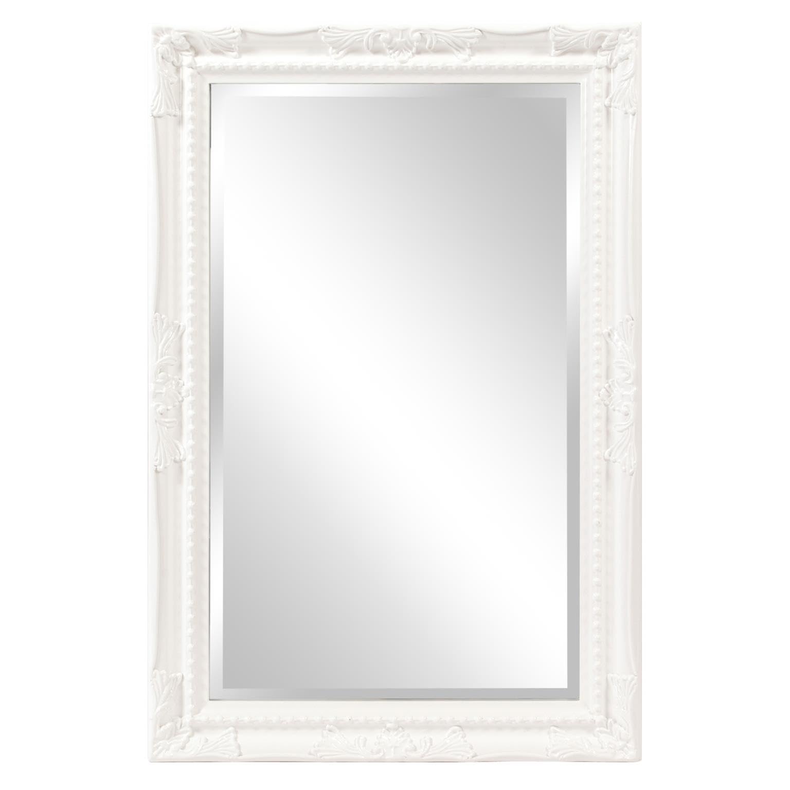 Howard Elliott Queen Ann Rectangular Glossy White Wall Mirror, Rectangle Hanging Wood Framed Vanity Mirrors for Home Decor, Living Room, Bathroom, Bedroom, or Hallway, 24 x 36 Inch