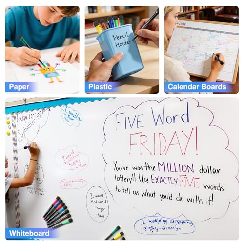 Magnetic Dry Erase Markers Fine: 12 Colors Erasable Whiteboard Markers Fine Point with Eraser Cap, Low Odor White Board Dry Erase Pens Fine Tip for Kids & Teachers, Home, Office and School Supplies