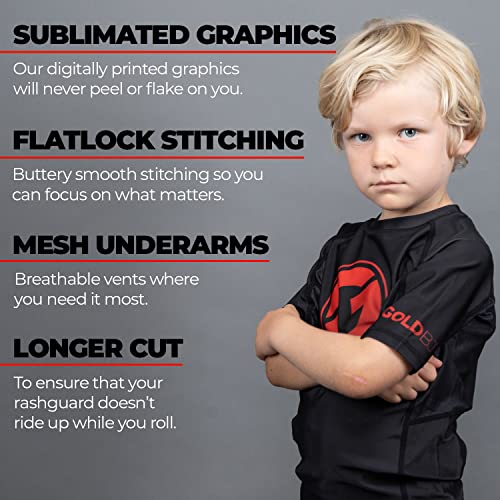 Gold BJJ Kids' Contender Rash Guard - Youth Boys and Girls Jiu Jitsu Rash Guards3