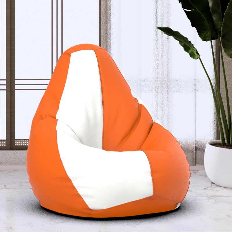 Bean Bag Chair Cover | Size: 1XL | Color: Orange White | Without Beans | Premium Leatherette Cover (CMF 0521)-image-41