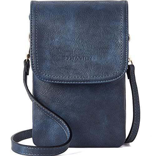 Image of BOSTANTEN Vegan Leather Small Crossbody Bags for Women Designer Cell Phone Bag Wallet Purses Adjustable Strap, A-04-navy Blue, Small, Cell Phone Crossbody Bag