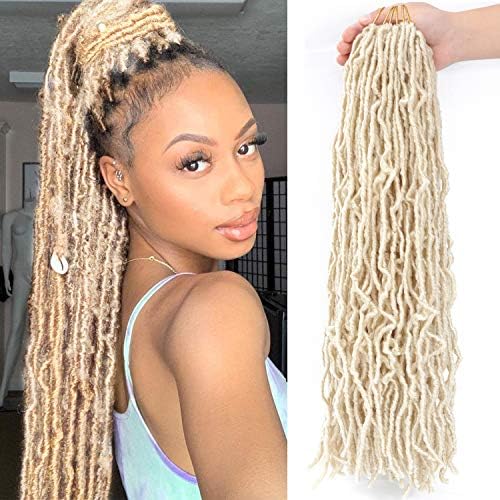24Inch Blonde Soft Locs Crochet Hair for Black Women, Faux Locs for Butterfly Style, Natural Pre Looped Distressed Locs Synthetic Braiding Hair (24Inch, 1Pack, 613)