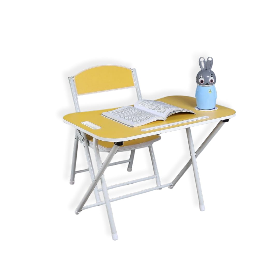 The Tickle Toe Foldable Kids Study Table and Chair Set | Portable Desk for Boys & Girls Age 2-5 | Walnut Brown with Yellow Accents | Compact & Durable | 59L x 39W x 44H cm