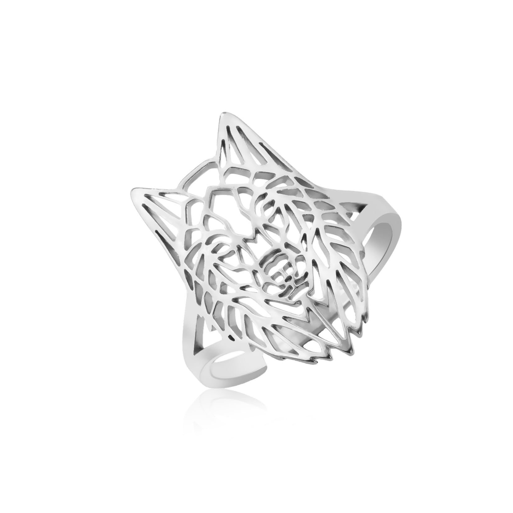 EUEAVANAnillo de león ajustable para hombre, anillo de lobo para hombre, lobo amante del león, anillo de animales vikingos, naturaleza, cazador, bosque, joyería gótica para mujer
