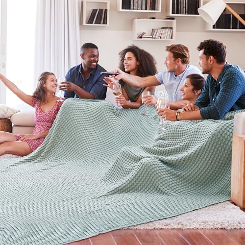 Image of Bedsure Cooling Cotton Waffle Oversized King Blanket - Lightweight Breathable Blankets Rayon Derived from Bamboo for Hot Sleepers, Luxury Throws for Bed and Sofa, Mint Green, 120x96 Inches