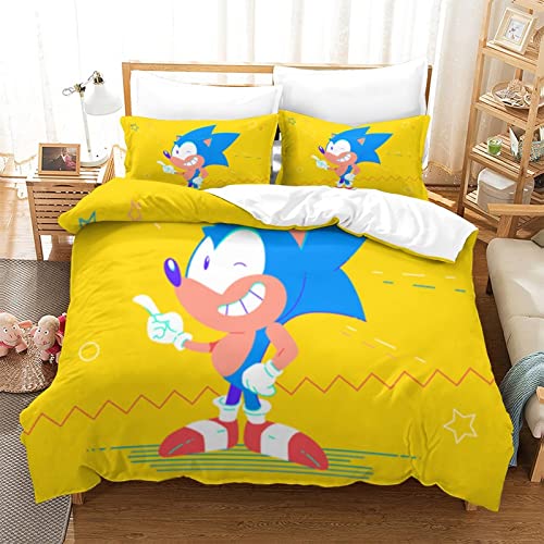 Sonic Set Copripiumino 3 Pezzi 100% Cotone Traspirante Set Biancheria Da Letto Matrimoniale Set Copripiumino Comforter Set Double（200x200cm）