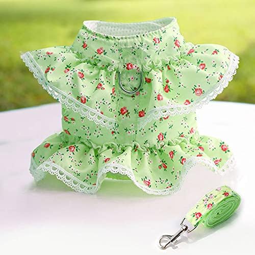 MeiAOBest Dog Harnesses with Leash Set,Soft Cotton Floral Lace Pet Vest Harnesses for Cats Puppy Samll Dogs Teddy Bichon (Green, S) - Image 3