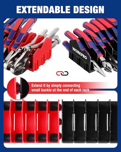 Image of WORKPRO 2-Pack Plier Organizer Rack, 20-Slot Tool Organizer and Storage | Large Capacity Plier Holder, Non-Slip Rubber Base, High-Strength Plastic, Extendable Tool Box Organizer, Pliers Not Included