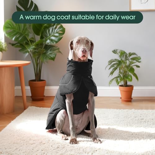 Kuoser Hundemantel Hundejacke, Wasserdichter Wintermantel für Hunde, Verstellbarer Kragen mit Kordelzug, Reflektierend & Sicher, Schwarz XL