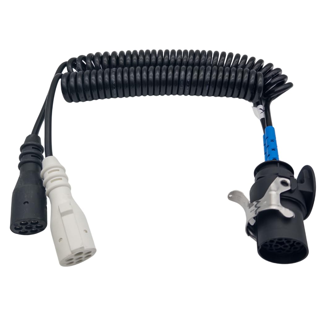 Elektrowendel | Spiralkabel Adapter 15 poliger auf 2 x 7 polig | 24 Volt - passend für LKW | Zugfahrzeuge | NFZ | Anhänger | Auflieger | Truck | Trailer | Schwerlastkraftwagen