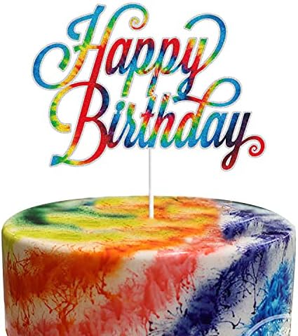 keweya Tie Dye Birthday Cake Topper Party Supplies Decorations, Tie Dye Carnival Birthday Cake Backdrop Decor for Boys Girls