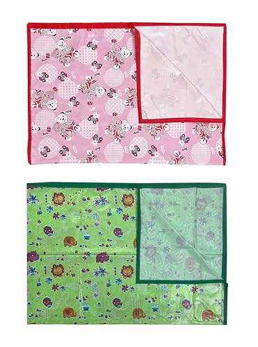 Image of EcoSoft Plastic Sheet,PVC Sheet for Kids,Rubber Sheet for Babies,Bed Wetting Protector(90 x 135 cm) (Pink Bear & Green Hippo)