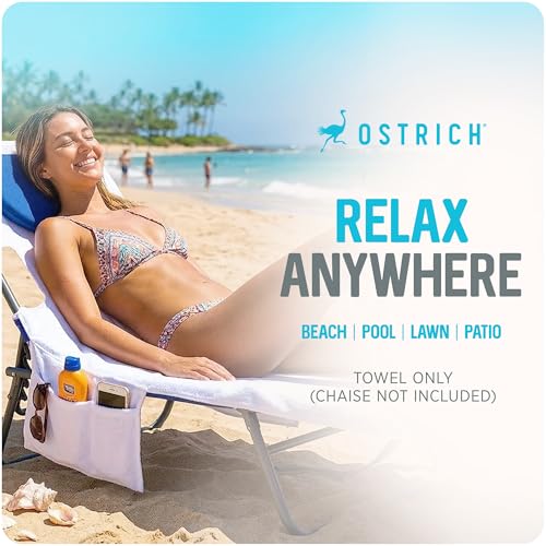 Image of Ostrich Custom Fitted Towel for 3N1 Outdoor Chair, Beach Lounge Cover with Storage Pockets, White - Towel Only - Chair Not Included