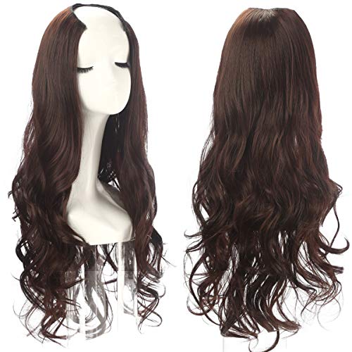 Clip in Half Wig U part Brown Synthetic Long Loose Boby Wave Thick Full Head Hair Extensions Hairpiece Hair Piece For Women None Lace Front Cosplay Wigs Kanekalon Fiber 30
