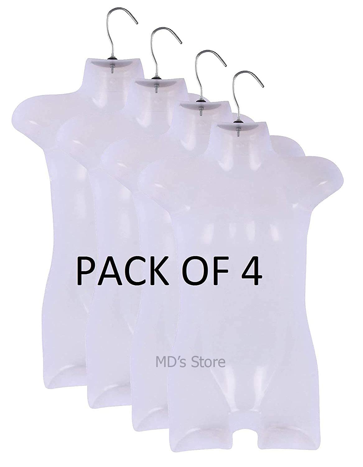 MD's Store Premium Plastic Kids Half Body Shape White Mannequin for Display of Clothes – Non Breakable – Display Hanger – Kids Mannequin - Medium Size (Pack of 4)