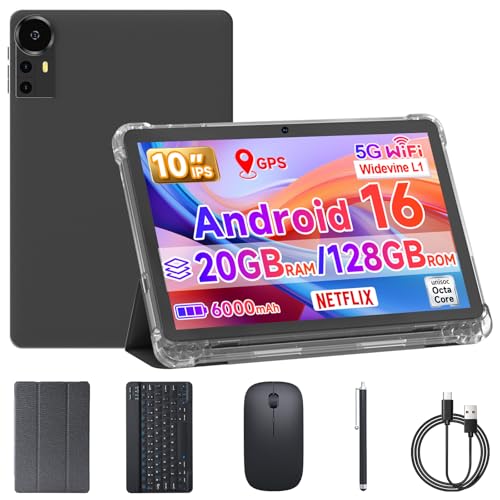 ICONLINK 10 Inch Tablet Android 15 Tablets with Case 4+16GB RAM+128GB ROM, 6000mah Battery 10 in Android Tableta, 2MP+8MP Dual Camera 10.1'' IPS HD Touch Screen Tab (Black+Keyboard)