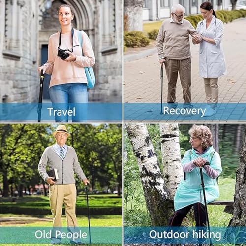 Image of Dr Care 4 Folding Walking Stick for Old Age | Aluminum | Adjustable Height 85-95 cm | Lightweight | Anti Slip | Ergonomic Handle | Rubber Tip | Wrist Strap (Blue)