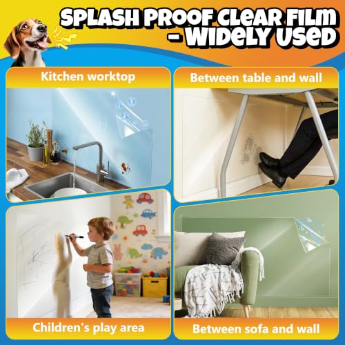 Image of Electrostatic Wall Protective Film, Clear Wall Protector Removable Contact Paper, Transparent Static Cling, Plastic Wall Protector from Trash Can, Chair Back, Furniture, Door 23.6inX16.4ft