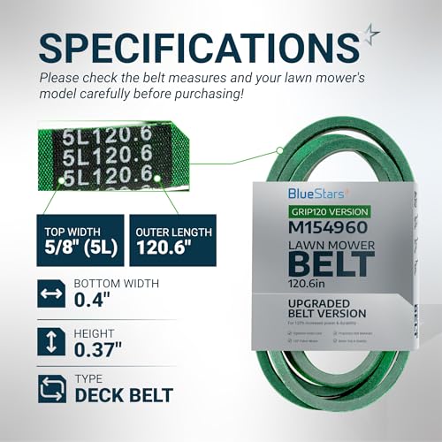 Image of [Upgraded Grip120] BlueStars M154960 Secondary Deck Belt 5 /8 inch x 120.6 inch