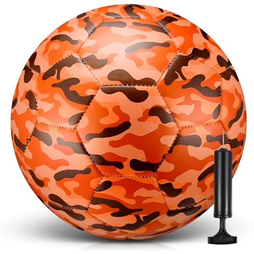 Libima Soccer Ball Official Size 4 with Pump Needle Kid Sport Camouflage Indoor Outdoor Soft Soccer Ball for Boys Girls Gifts Game Play Practice Training Back to School(Camouflage Orange)