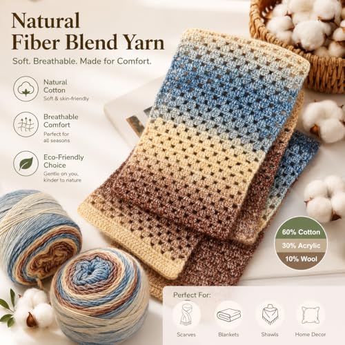 Image of Katech Fairyland Yarn for Crocheting Knitting-Gradient Yarn Cake-4 Pack of 100g /3.52 oz-Soft DK Light Weight #3-60% Cotton 30% Acrylic 10% Wool-Perfect for Scarves, Shawls, Blankets and Garments(A)