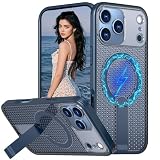 Fofvccv Cover Magnetica per Apple iPhone 17 Pro Max con Cavalletto, Compatibile con MagSafe, Custodia Dissipatore di Calore in Hard PC Traspirante Case per iPhone 17 Pro Max - FX Blue