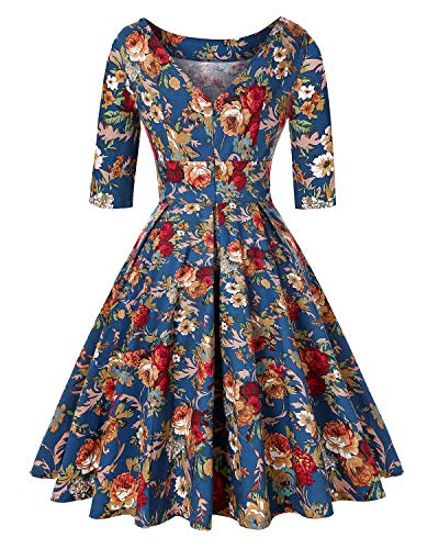 Image of MINTLIMIT Women's 1950s Retro Vintage Cocktail Party 3 /4 Sleeve Swing Dress