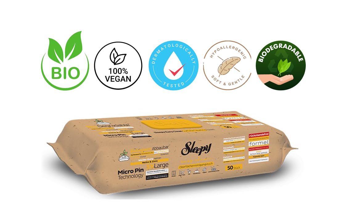Sleepy Easy Clean Bio Oberflächen und Boden Reinigungstücher 2 in 1 (Gelb) mit Nelke & Zimt - 6 Packung x 50 Tücher