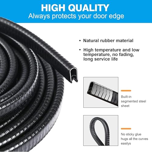 Image of LandVK Heavy Duty Car Door Edge Protector Guard U Shape, Anti-Scratch, Anti-Collison, Rubber, Black, 5m, Pack of 1
