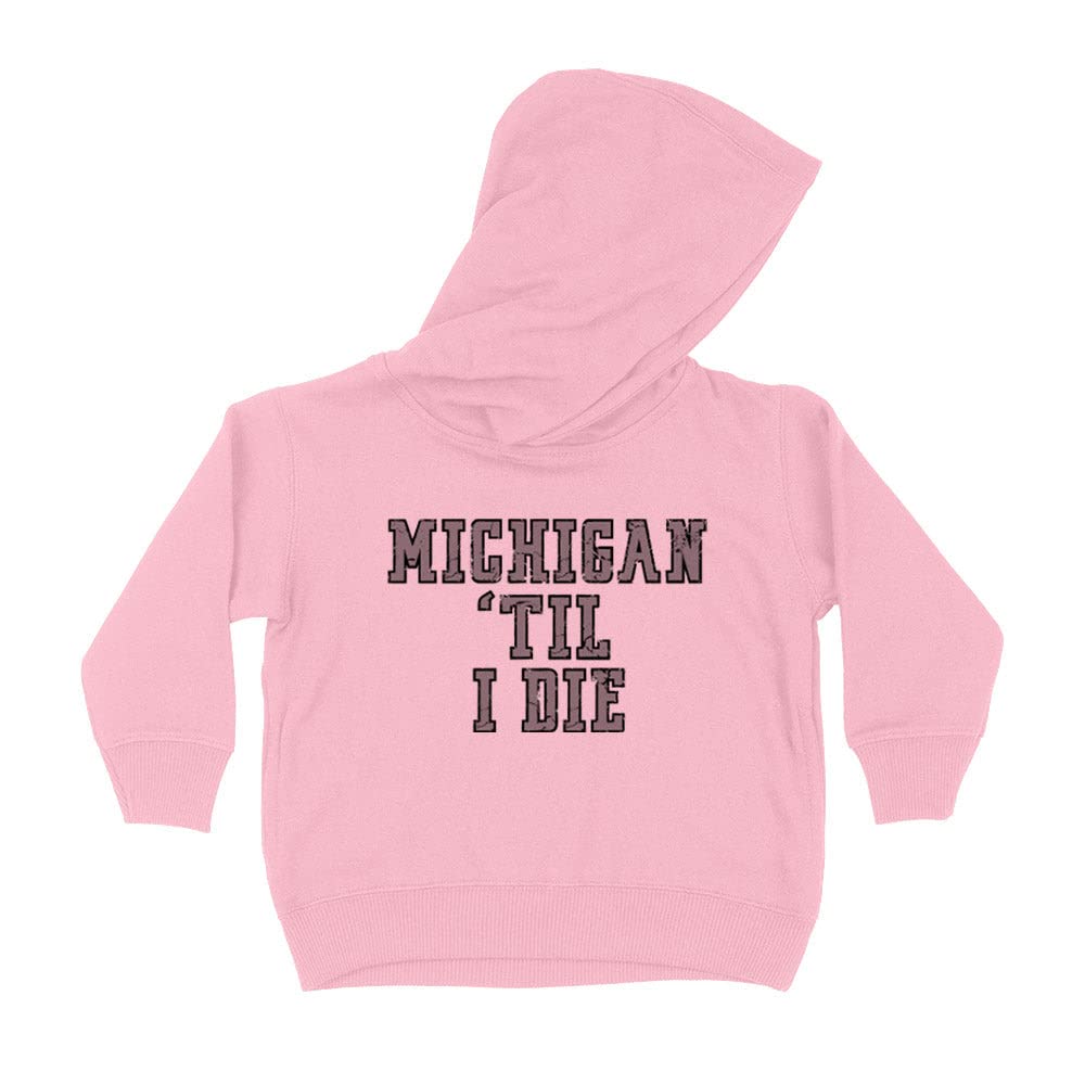 Michigan Til I Die Kids Hoodie Sweatshirt Toddler 2T Light Pink