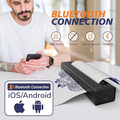 LifeBasis Wireless Tattoo Stencil Printer for Transfer Paper – Portable Thermal Tattoo Printer Rechargeable, Fast A4 Printing, Compatible with iOS/Android/Windows, 30 Sheets & 300 Designs Included - Thumbnail 2