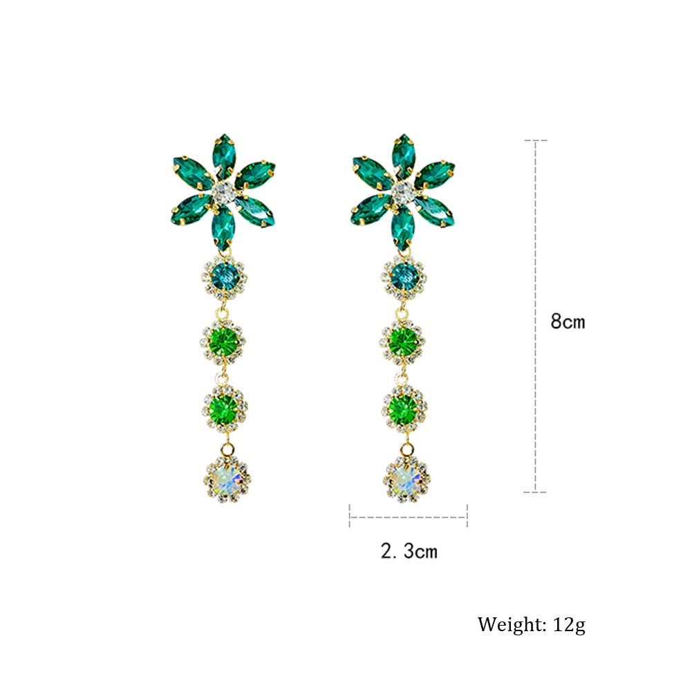 CMBSSTFC Orecchino ad ago in Argento Sterling S925 Petalo con Strass Lucidi orecchino a Bottone Lungo con Nappa da Donna Gioielli ipoallergenici