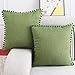 FYJS Confezione da 2 federe in lino artificiale con pom-poms Home Decor Fodera per cuscino quadrato per divano camera da letto 45x45cm (Verde)