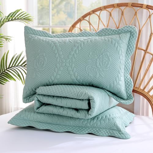 Image of EVENHUG Oversized King Bedspreads California King Quilt Set with Pillow Shams Extra Wide Large King Size Quilts Lightweight Coverlet Bedding Sets Aqua Sky 120 inchx120 inch