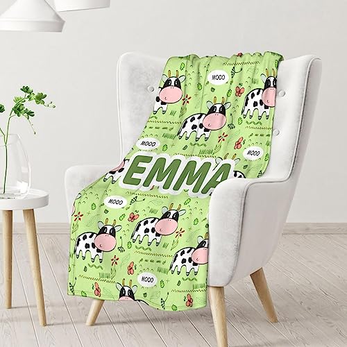 Mercuryelf Custom Cow Throw Blanket - Soft, Fuzzy & Warm - 40x50 Inches Flannel Blankets for Travel, Office - Light Green Cute Throws Gift for Kids