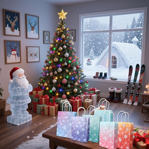 12 Pack Colorful Snowflake Paper Bags