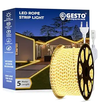 Gesto 5 Meter Rope Led Strip Lights ? Outdoor Lights Waterproof for Balcony Decoration,Home Decor & Interior Decoration | Decorative Lights for Diwali Decoration,Cove Light for Ceiling (Warm White)